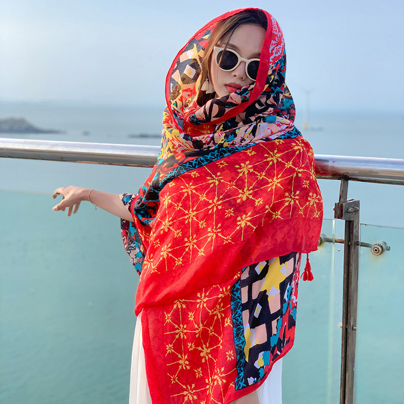 Women's Thin Ethnic Style Scarf Oversized Sunscreen Shawl