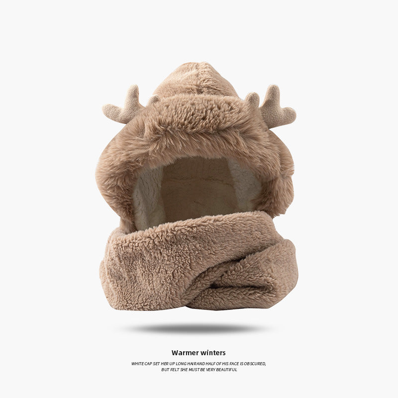 Christmas Elk Ear Hat Scarf Gloves Integrated Three-piece Set