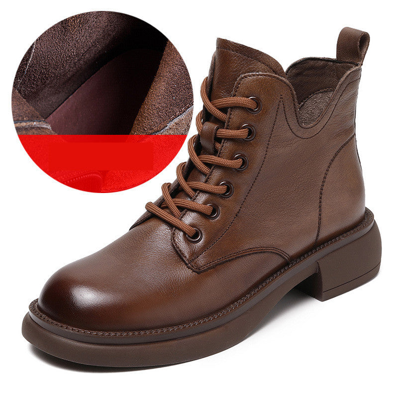 Women's V-mouth Lace-up Flat Leather Short Martin Boots