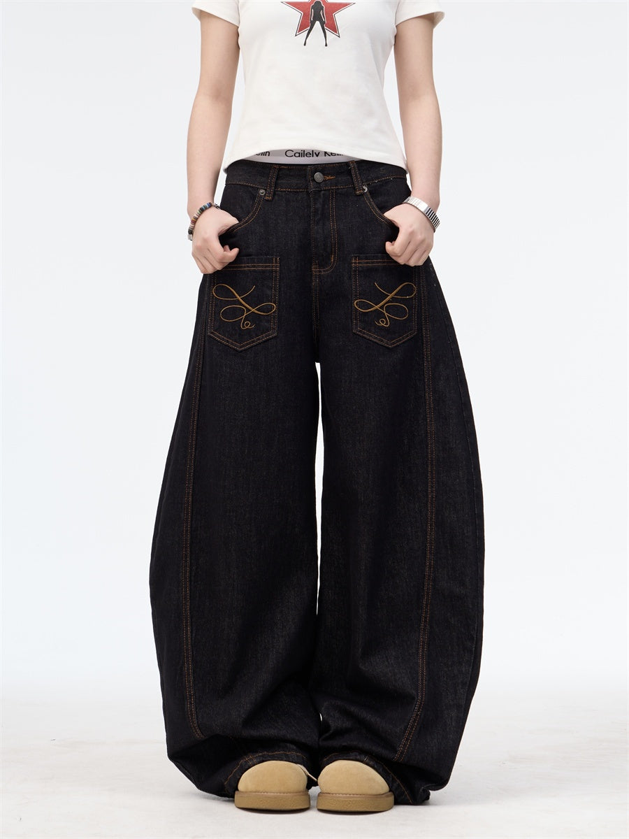 American High Street Inside-out Wear Pocket Embroidered Jeans