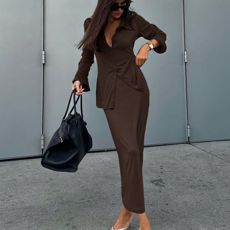 Flare-sleeve Cardigan Top And Sheath Skirt Two-piece Set