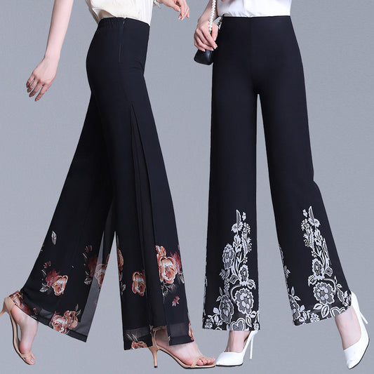 High Waist Slim Printed Wide Leg Pants