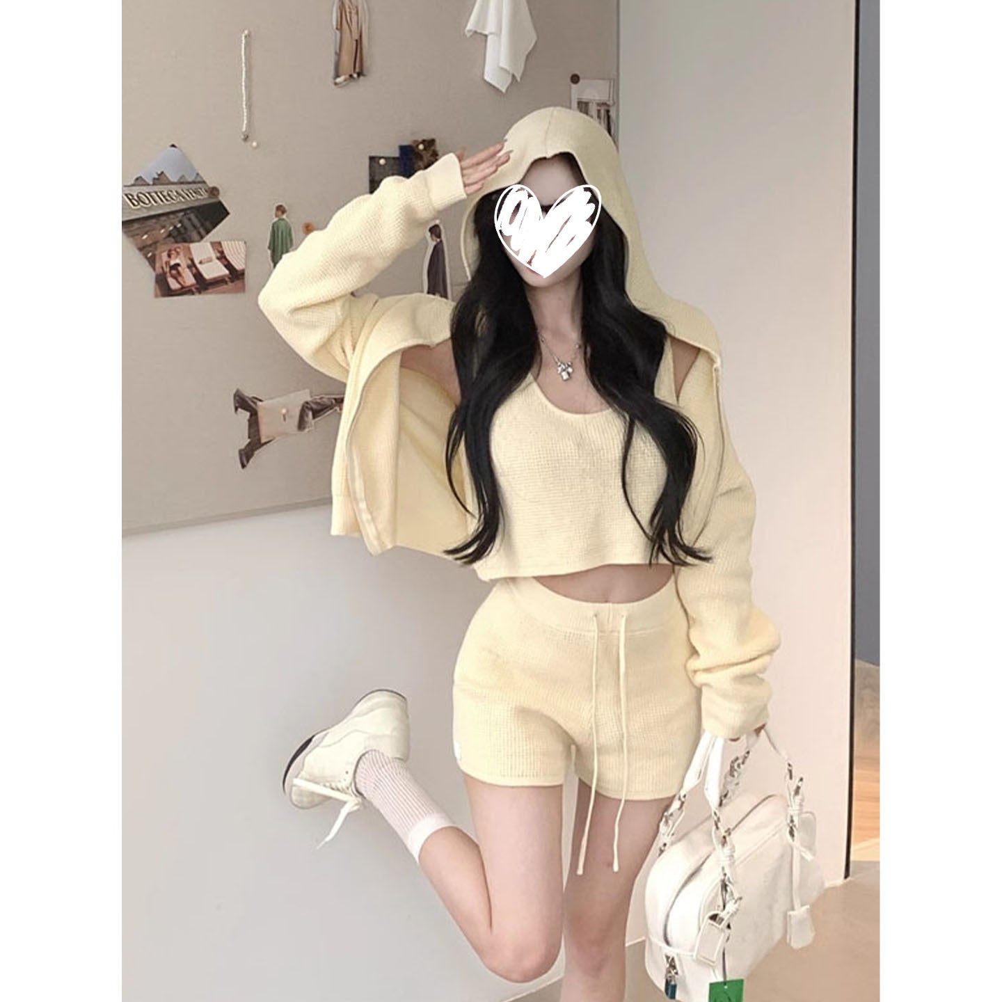 Lazy Style Design Knitted Sleeveless Hooded Cardigan For Women