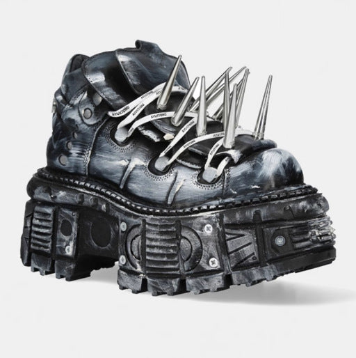 Heavy-metal Dark Rock Biker Distressed Studded Chunky-soled Shoes