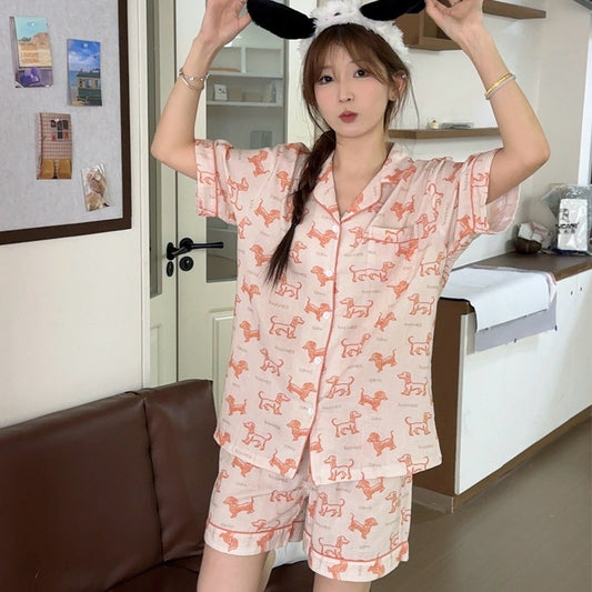 New Cute Cartoon Orange Sausage Dog Cotton Double-layer Pajamas