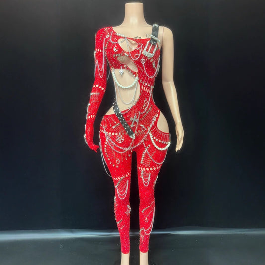 Damer Enkel Sexet Jumpsuit med Udskæringer og Perlekæde