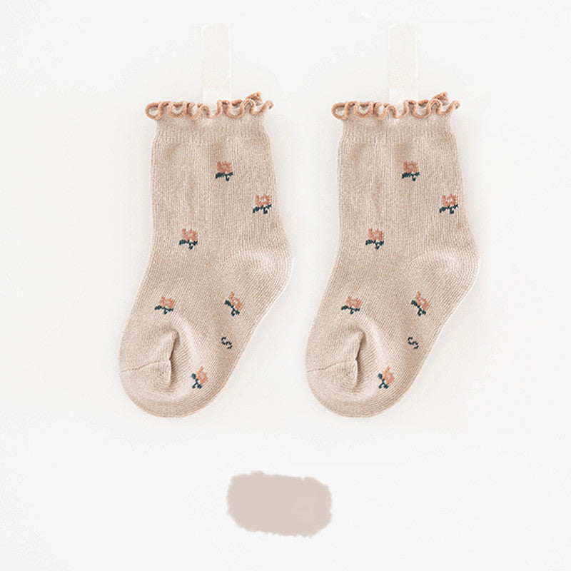 Children's Socks With Fungus Edge New Cartoon Flower Trend