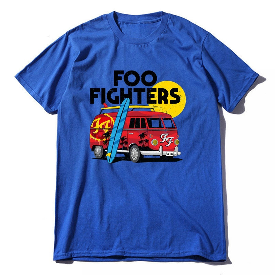 Cotton Foo Fighter Print Loose Short Sleeve Shirt