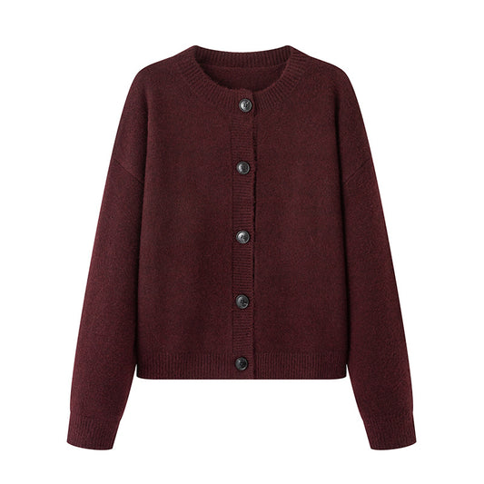 Round Neck Knitted Cardigan Coat For Women