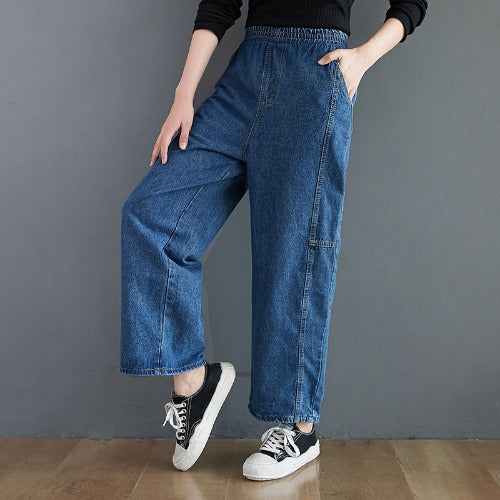 Loose And Tight Waist Solid Color Pocket Straight Pants