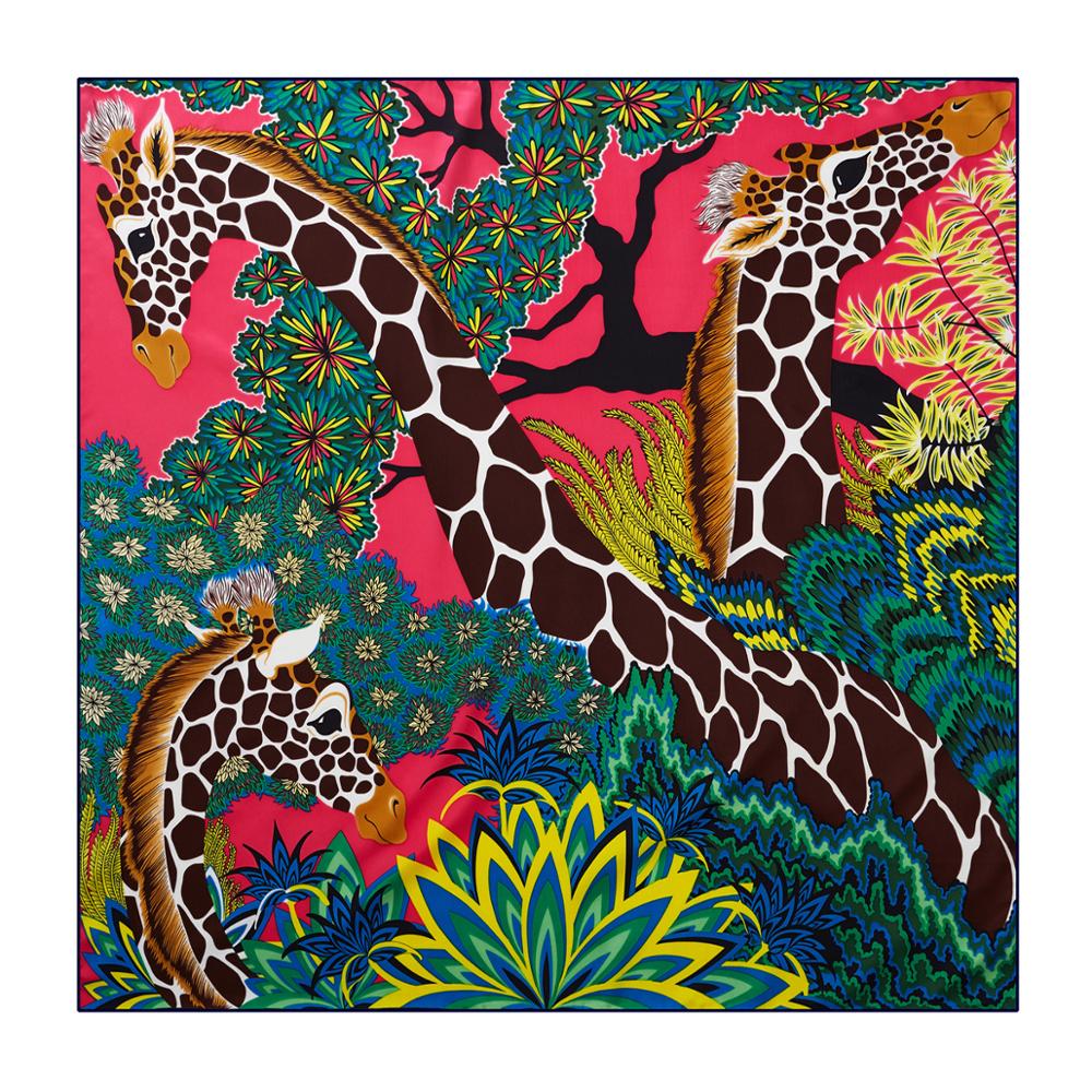 Giraffe 90cm hand-rolled women's twill square scarf
