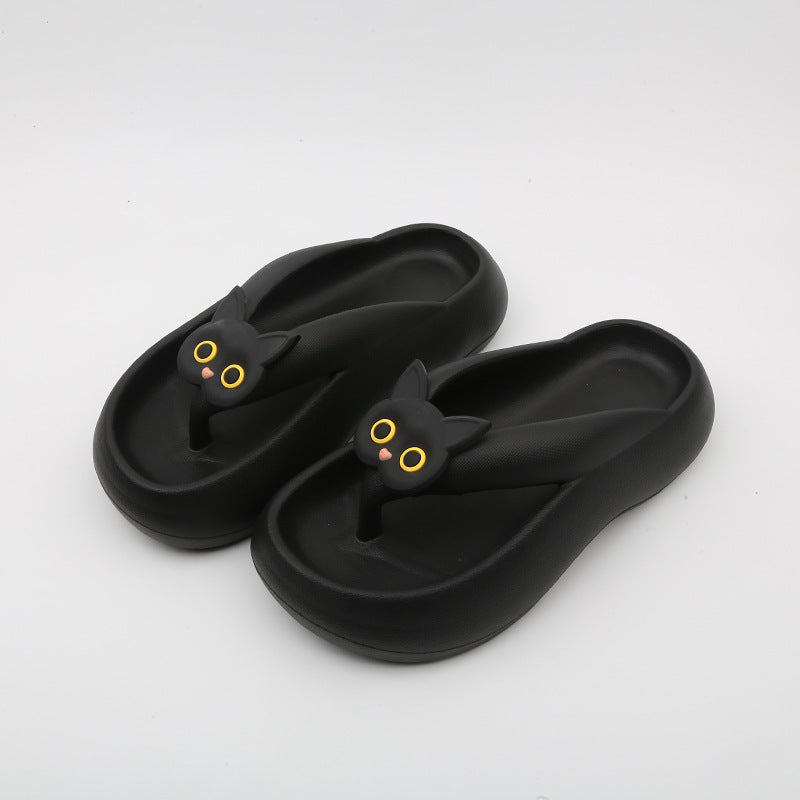 Black And White Cat Flip Flops Women's Outer Wear Thick Bottom