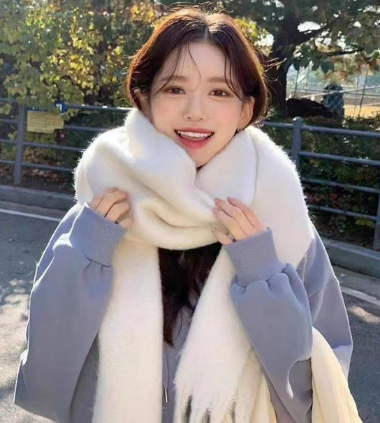 Scarf Winter Thicken Thermal Solid Color Mohair Shawl