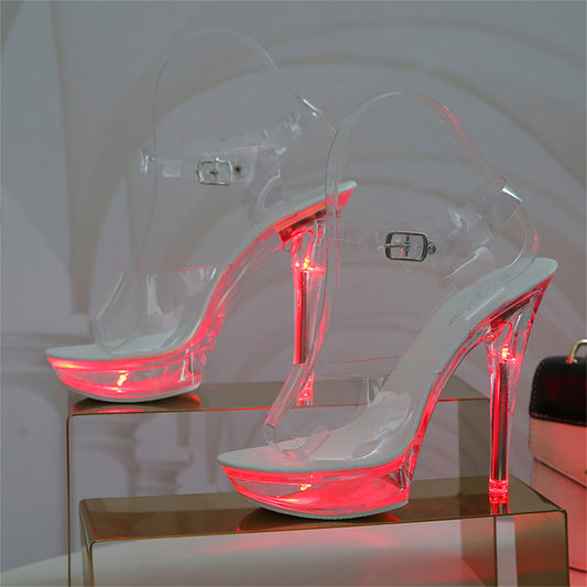 Luminous Stiletto Platform Sheer Model Crystal Sandals