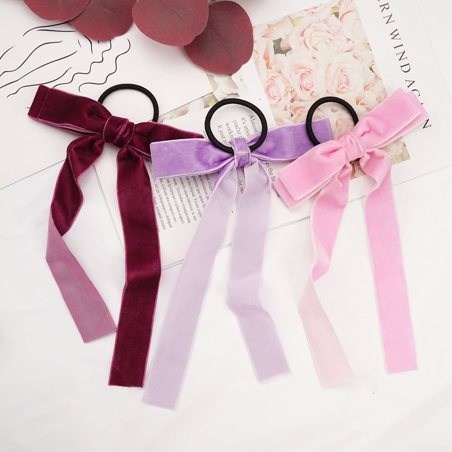 Velvet Bandeau Rubber Band Girl Bow Ribbon Horsetail Headwear