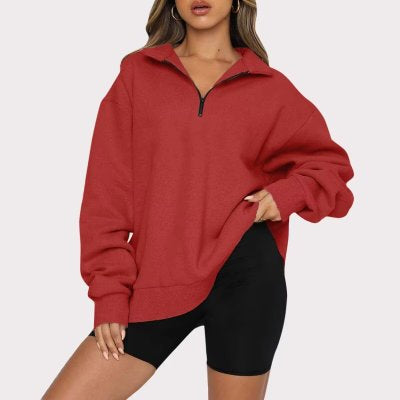 Casual Top Half Zipper Pullover Long Sleeved Sweatshirt