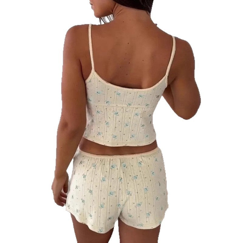 Floral New Lace Camisole Top And Shorts Loungewear Set