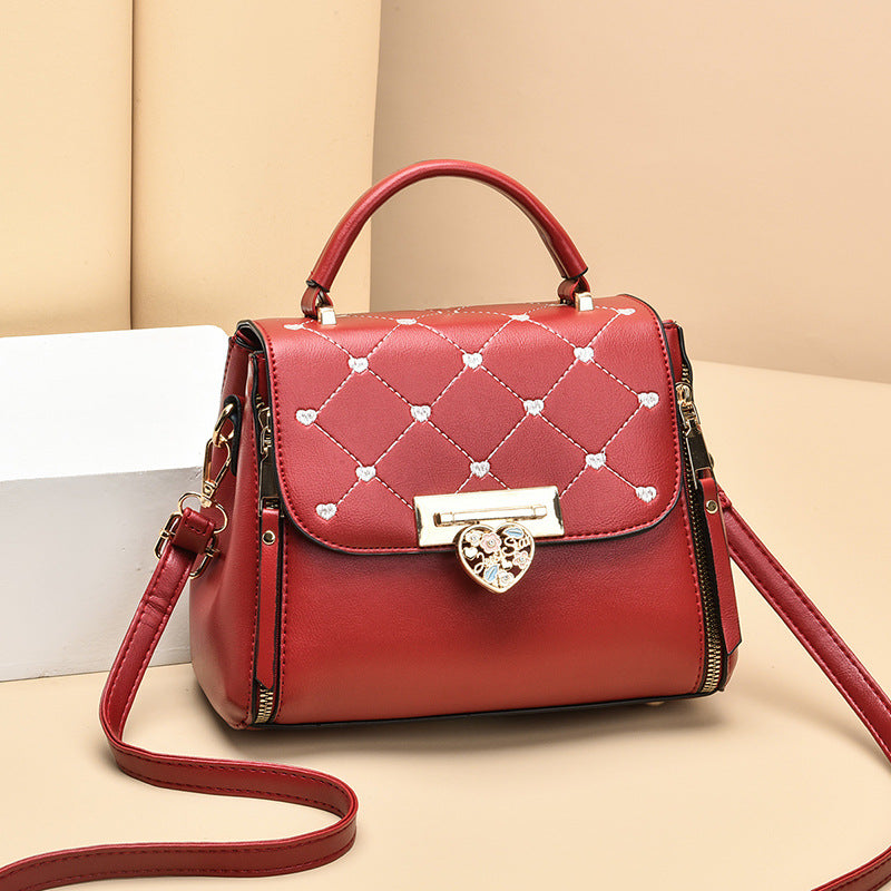New Middle-aged PU Female Solid Color Small Square Metal Bag