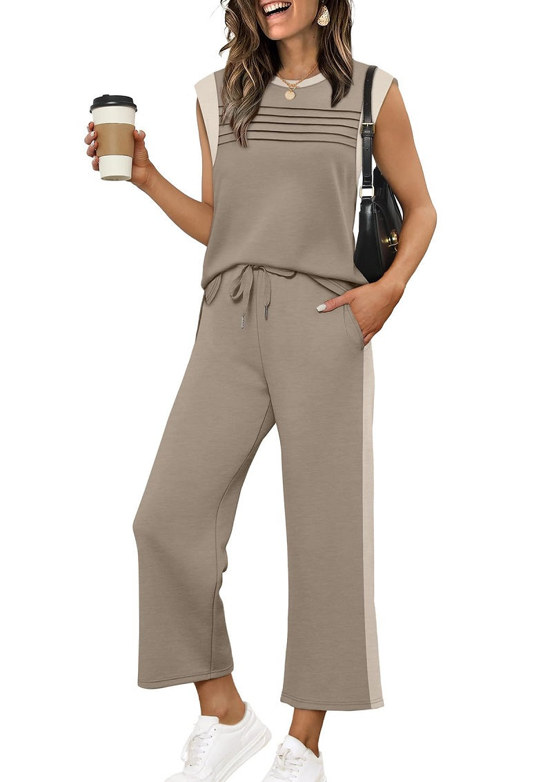 Fashionable Comfortable Casual Sweatshirt Vest Solid Color Set For Women