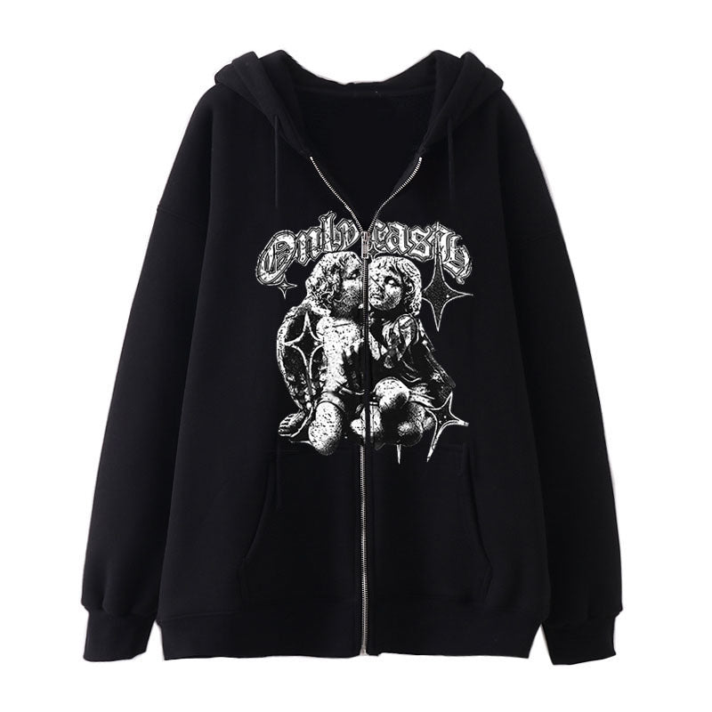 Women's Casual Hoodie Wings Angel Zipper Sweater