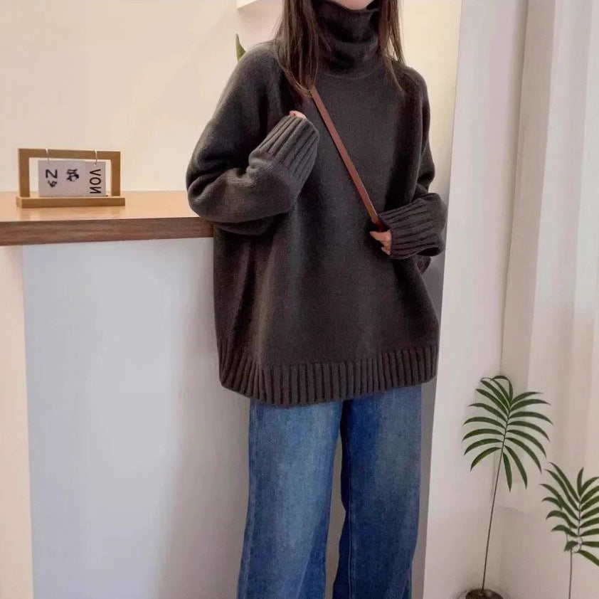 Women's Turtleneck Sweater Loose Thick Curling Pile Collar Idle Style