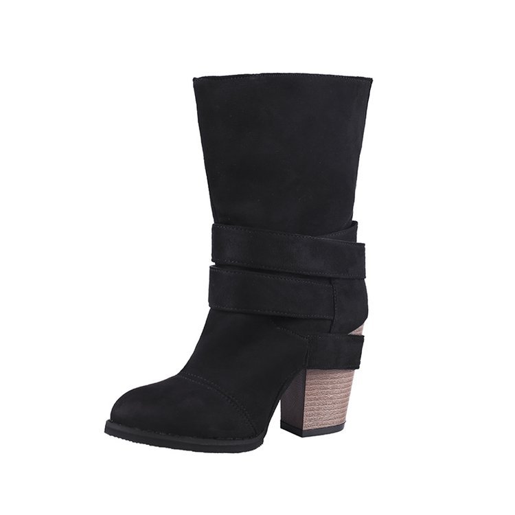 Large Size Thick Heel Belt Buckle Middle Tube Women's Boots