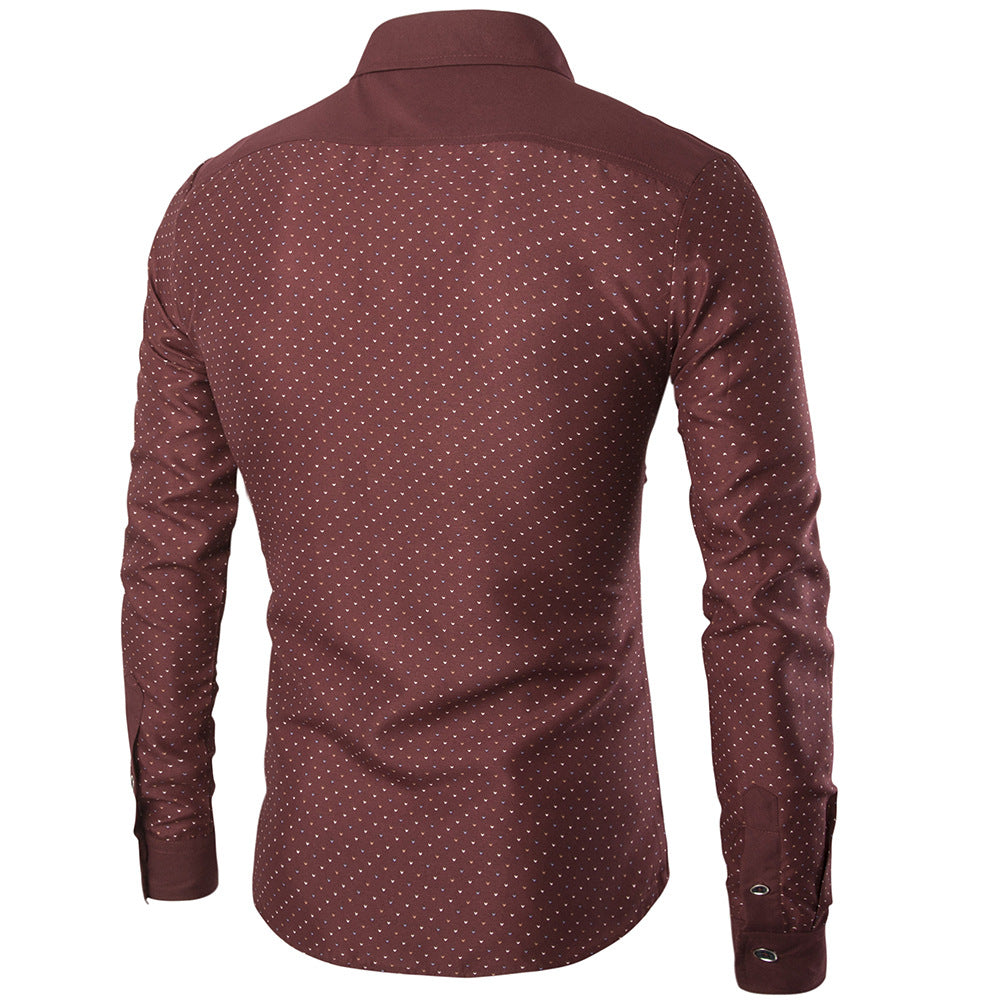 Men's Long Sleeve Shirt Little Seagull Print Men's Slim Shirt