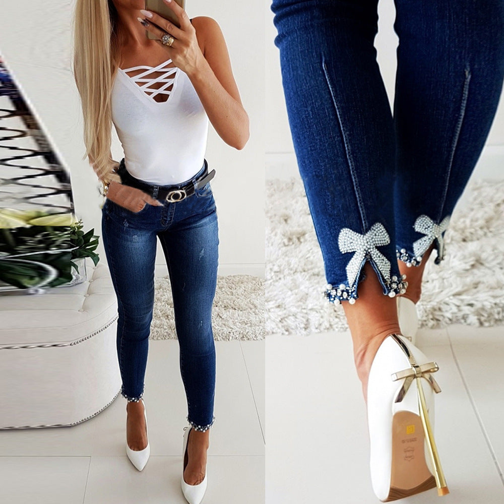 Butterfly sticky denim pencil pants