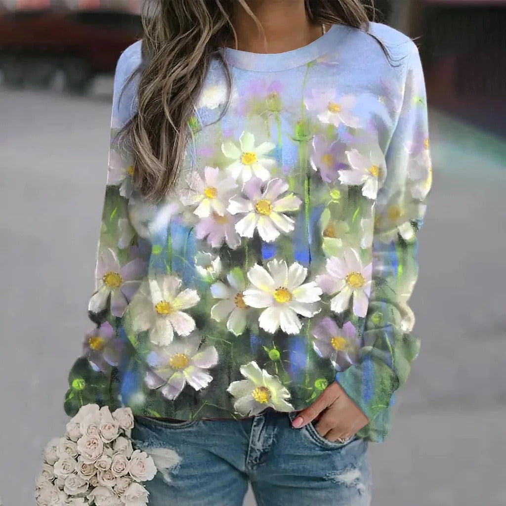 Womens Short-sleeve Printed Top With Long Sleeves