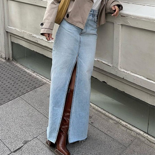 Women's Fashion Casual Washed Light Blue Denim Skirt