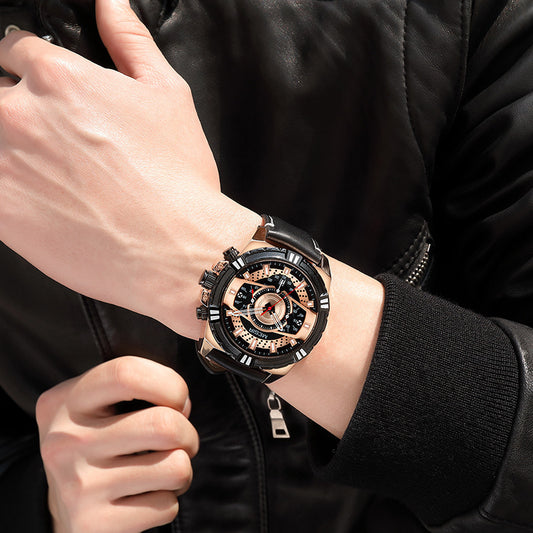 Men's sports leather quartz watch