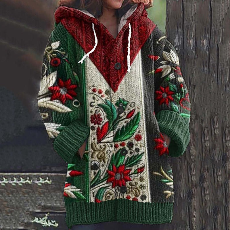 Retro Ethnic Print Women's Casual Cloak Coat