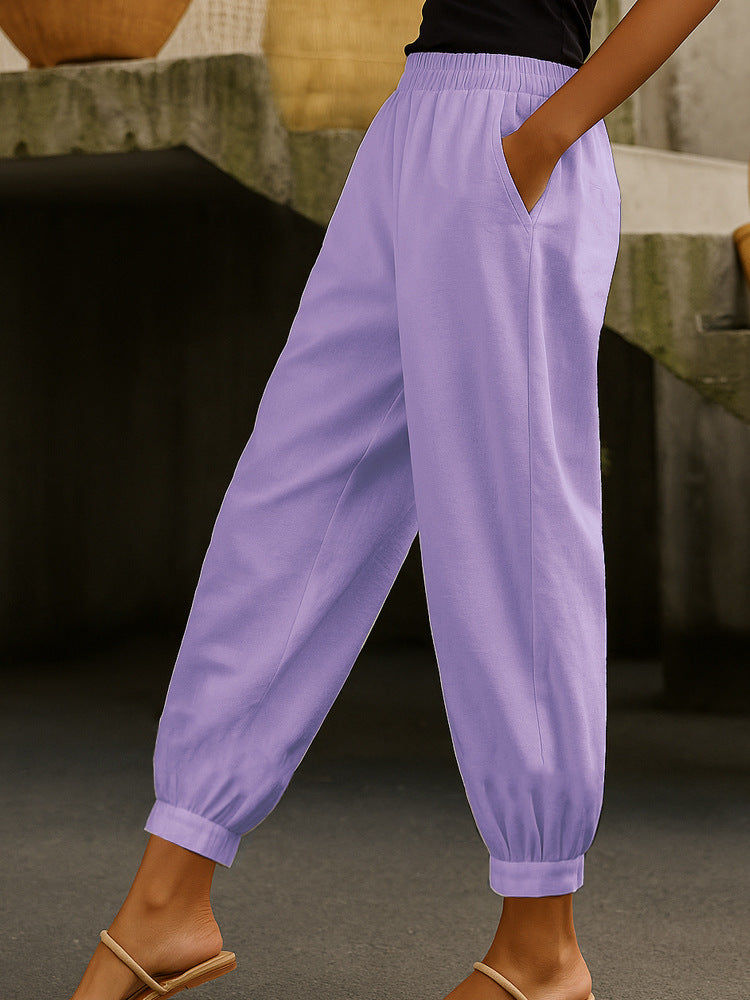 Stylish Casual Everyday Skinny Pants With Side Pockets And Elastic Waist