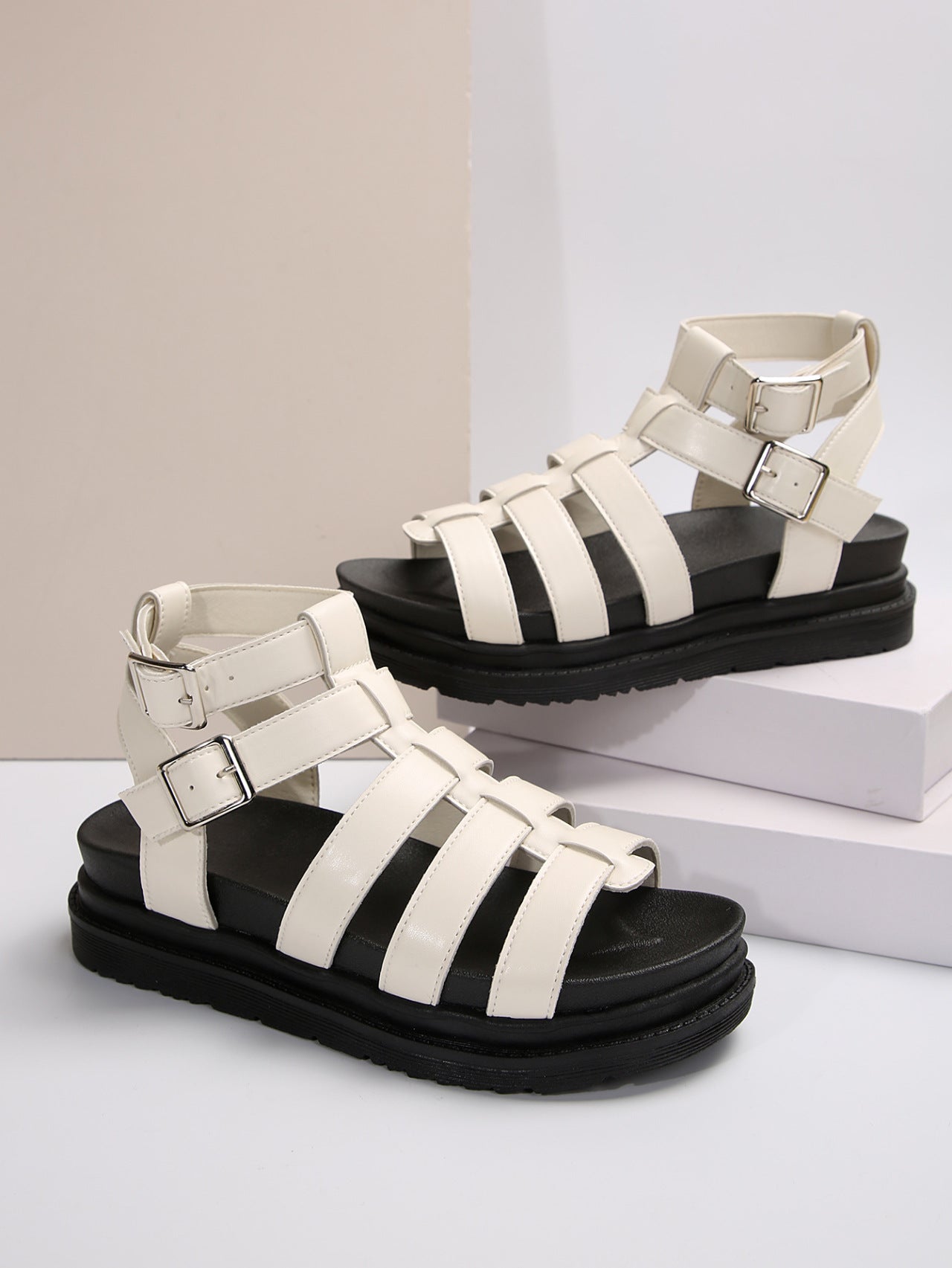 Hollow-out Belt Buckle Platform Pig Cage Sandals Women's Foreign Trade Roman Shoes