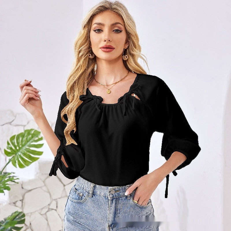 Chiffon Loose-fit Fashionable Collared Casual Chic Sexy Top