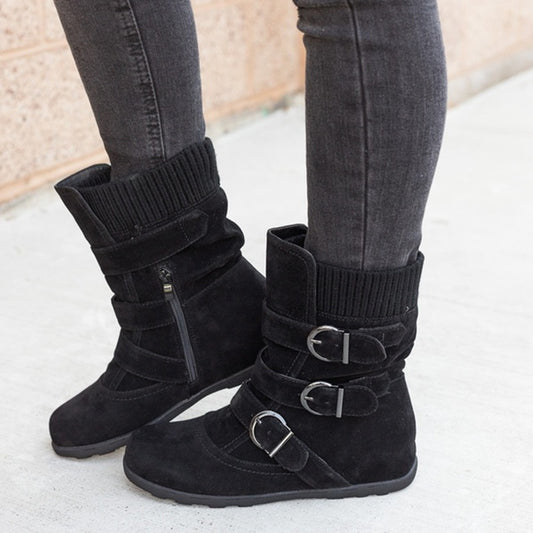 Winter Bare Boots, Flat Soled, Large Sized Short Boots, Thickened Cotton Shoes