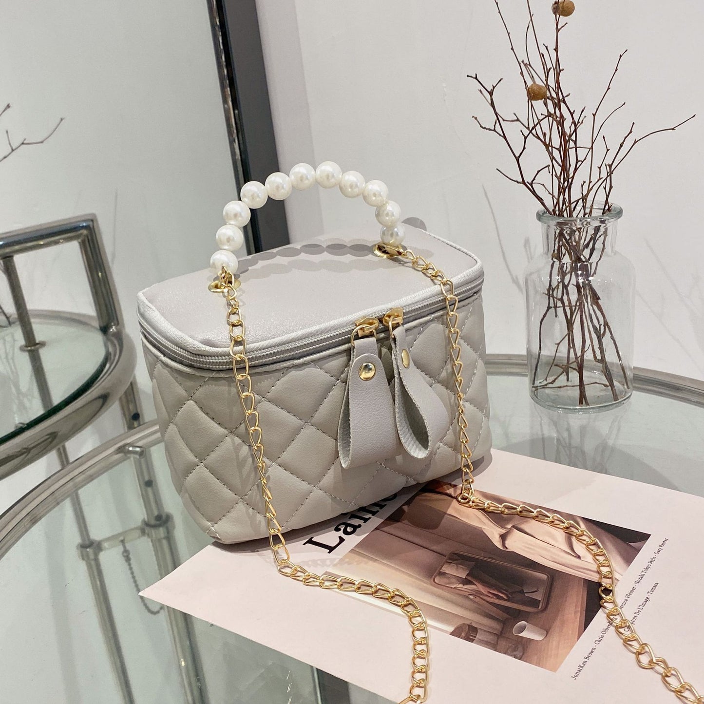 One Shoulder Crossbody Hand Embroidered Chain Bucket Bag