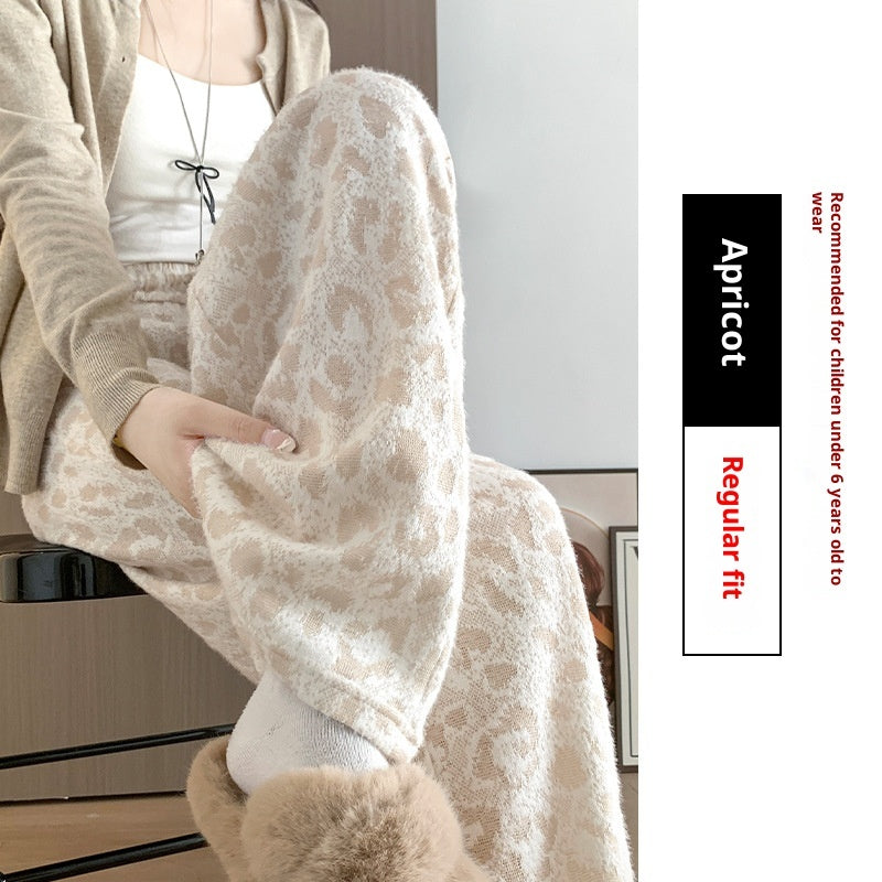 New High Waist Slimming Casual Soft Glutinous Leopard Print Wide Leg Pants For Women