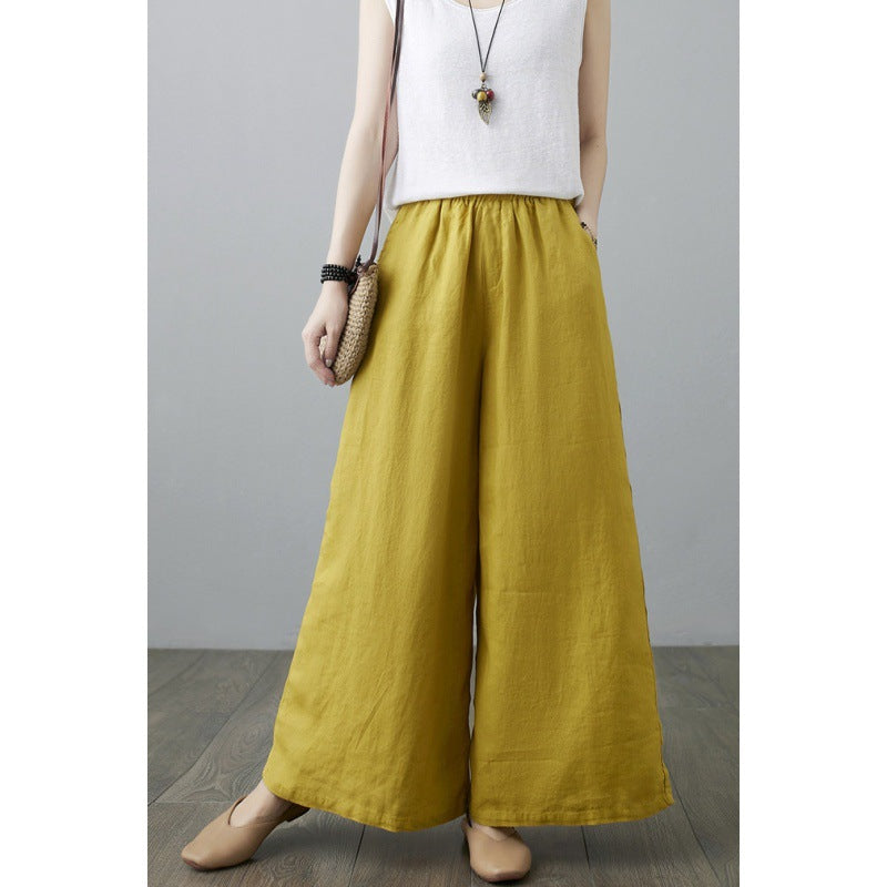 Women's Casual Cotton And Linen Loose High Waist Straight Wide Leg Pants