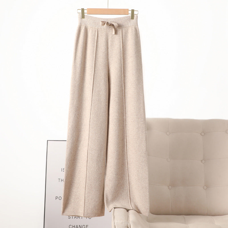 New High Waist Outer Wear Thick Wool Knitted Trousers Drape