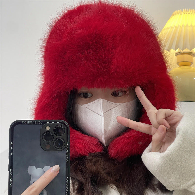 Blå Minkfløjl Ushanka Dame Nordøst Plys Hjelm
