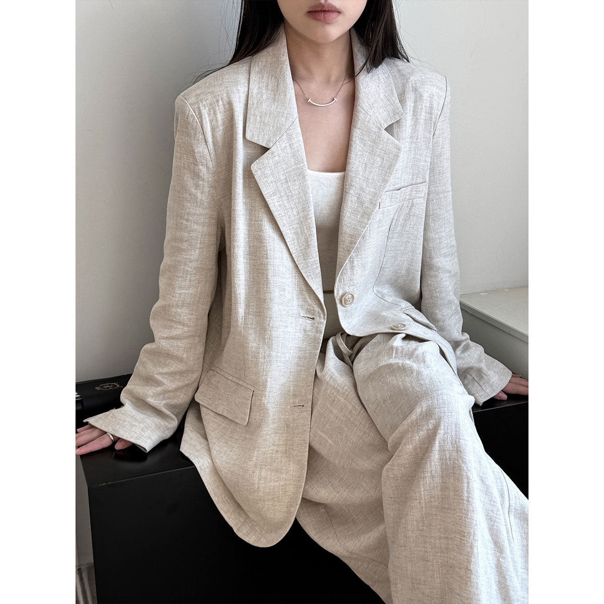 Sophisticated Look Tencel Linen Blazer And Pants Suit For Women