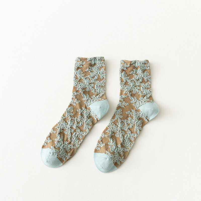 Palace Style Green Middle Tube Retro Autumn And Winter Socks Women