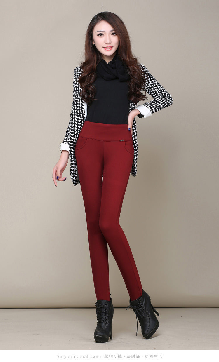 Ladies plus fleece padded slim outer wear leggings