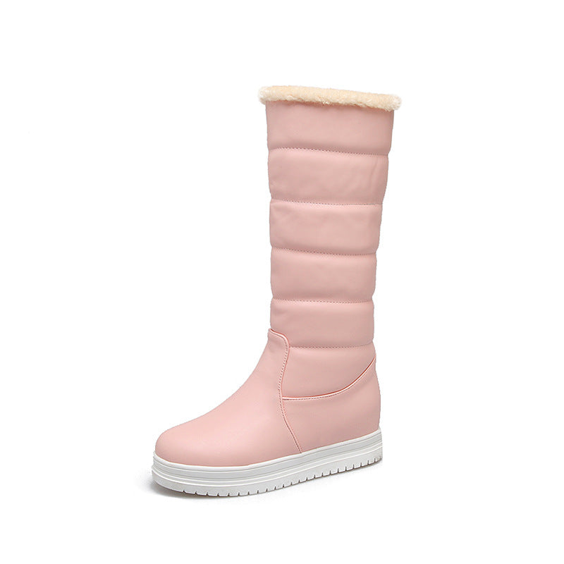 Solid Color Mid-heel Korean Thick Warm High-top Boots