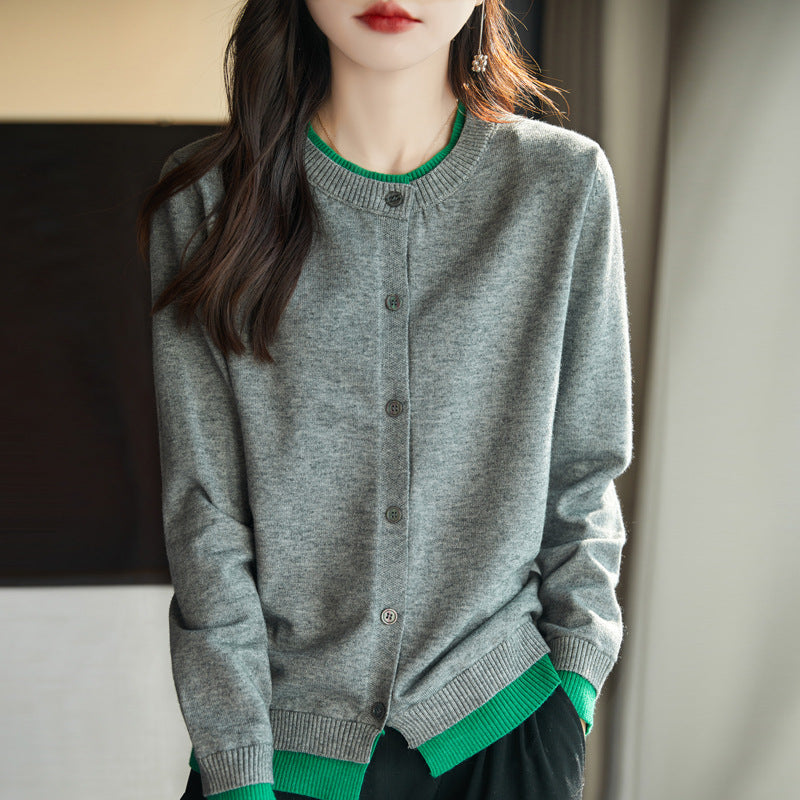 Women's Round Neck Multicolor High-grade Sweater Coat Loose Long Sleeve Top