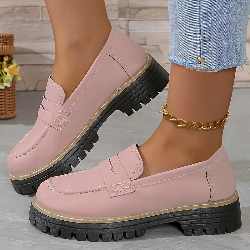 Leisure Matte British Style Women's Shoes Chunky Heel Platform