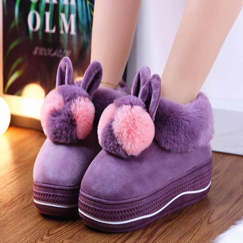 Thick-soled bag with high-heeled warm non-slip cotton slippers