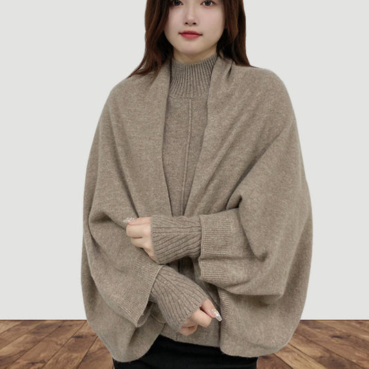 Damers Cashmere Sjal Strikket Kappe Dobbeltformål Tørklæde