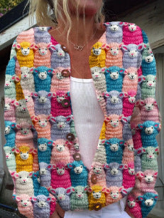 New Geometric 3D Digital Printing Cardigan Sweater